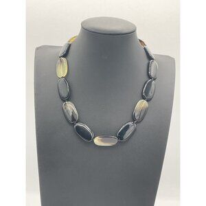 Black & Yellow Oval Bead Necklace With Lobster Clasp & Adjustable Chain